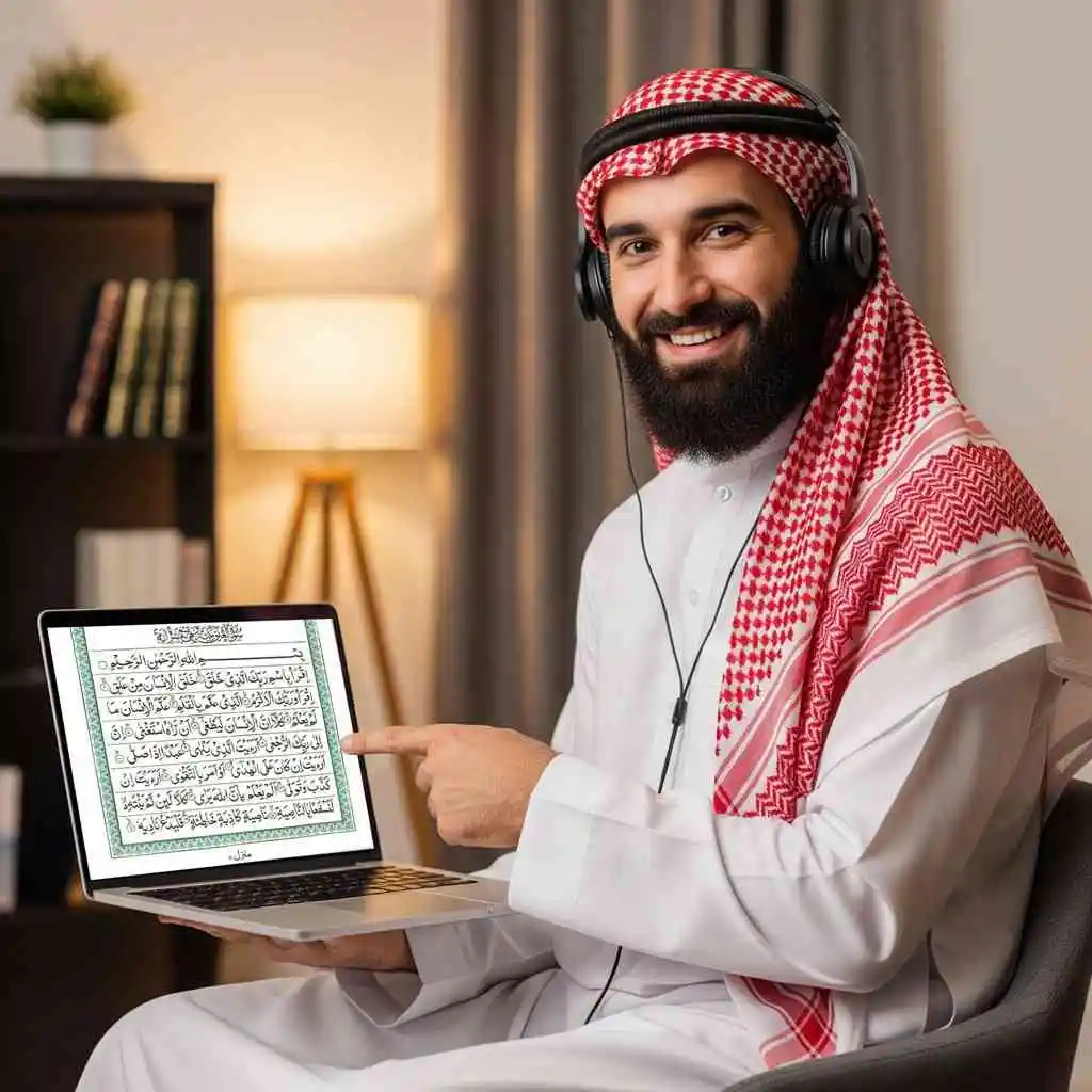 Student attending an online Quran class
