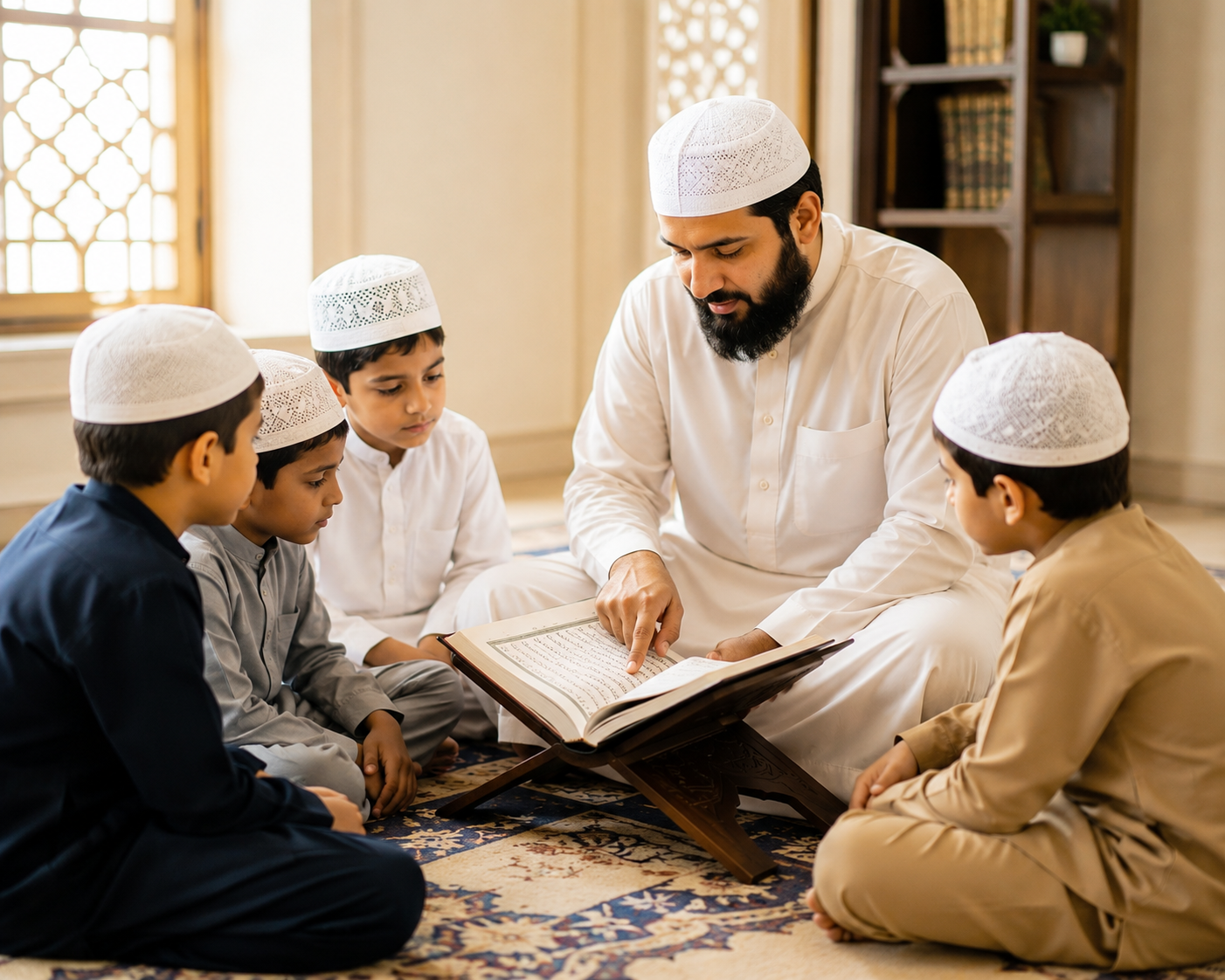 Quran teacher guiding students