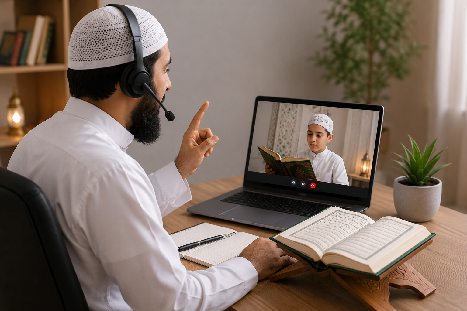 Online Quran teacher teaching student