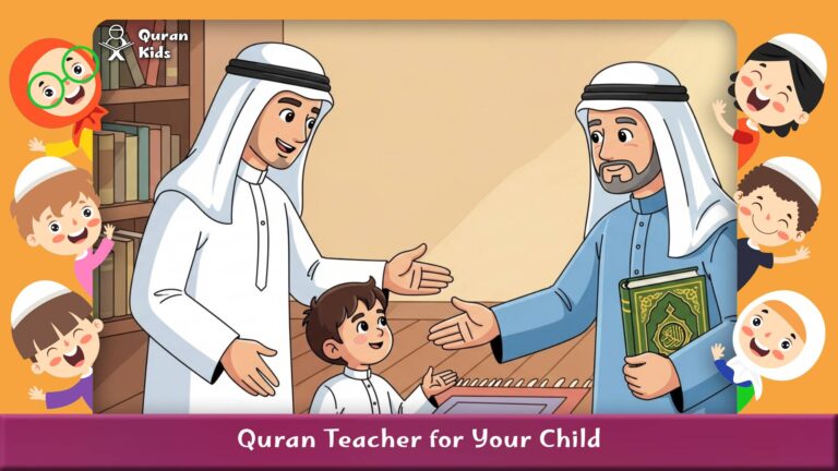Quran teacher welcoming a child student
